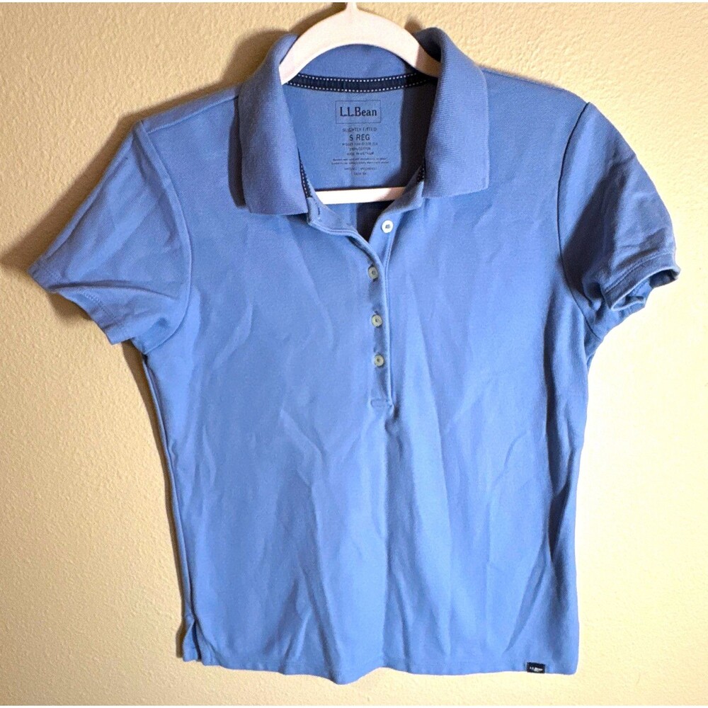 L.L.Bean Women’s Blue Solid Slightly Fitted Short Sleeve Cotton Polo S Reg